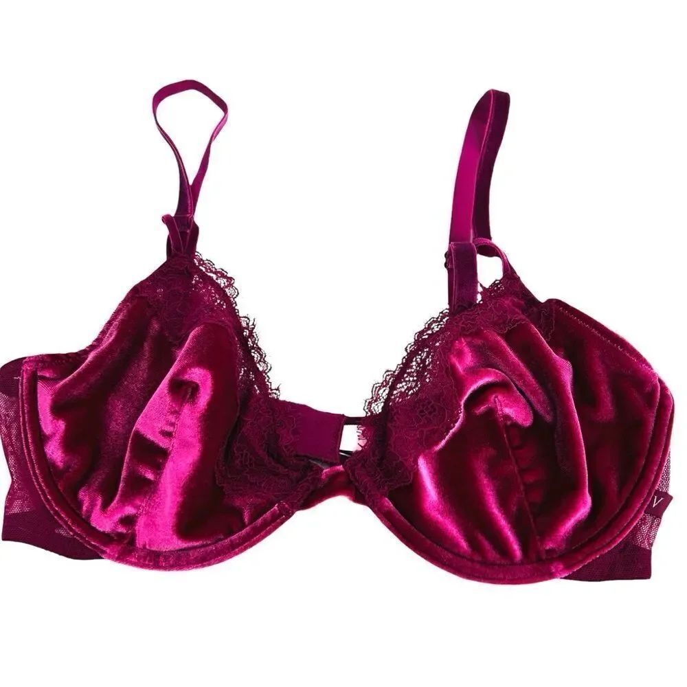Victoria’s Secret dark pink velvet unlined demi bra size 34D